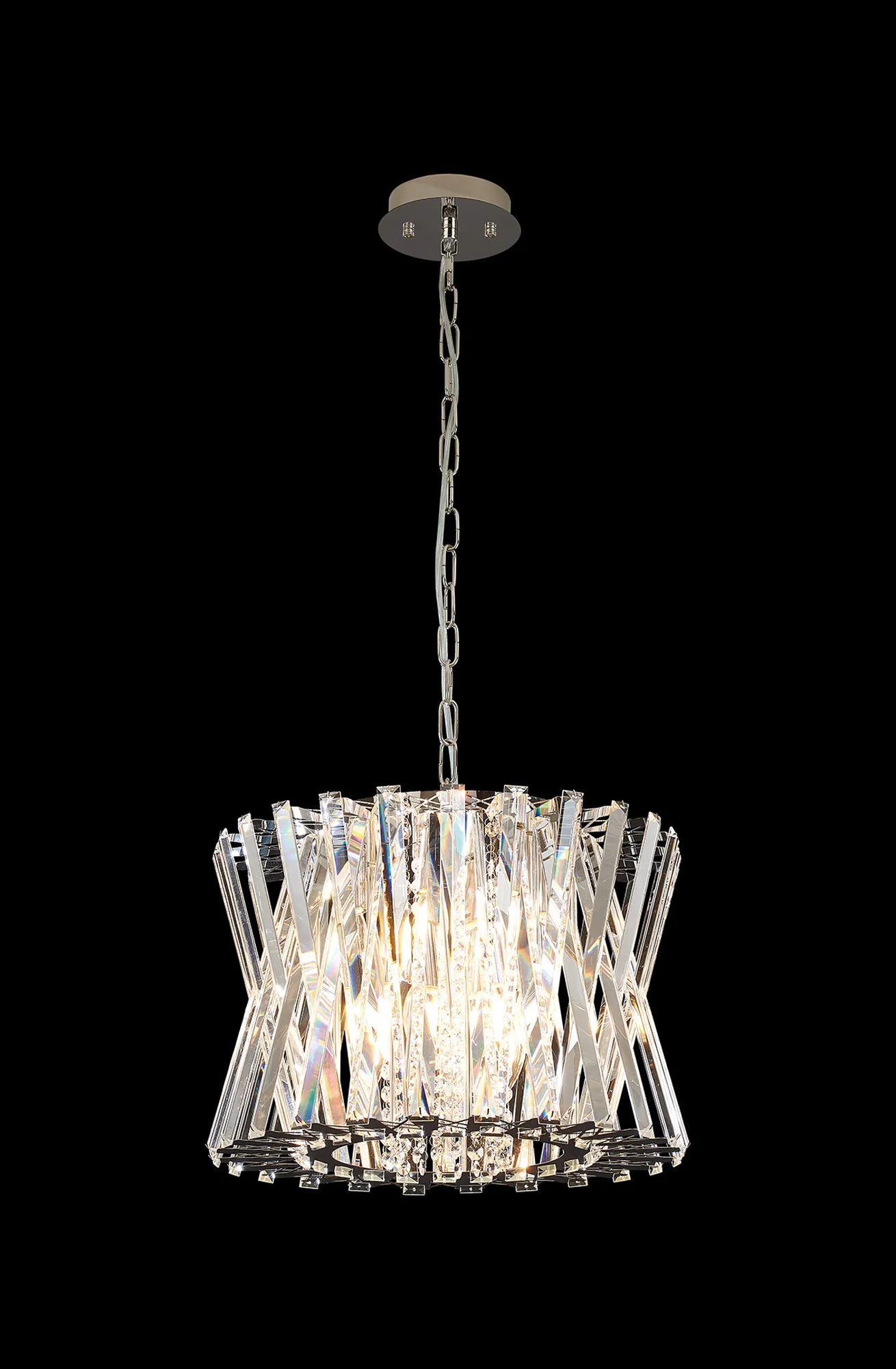 Faline Polished Nickel Crystal Ceiling Lights Diyas Ringed & Square Crystal Fittings